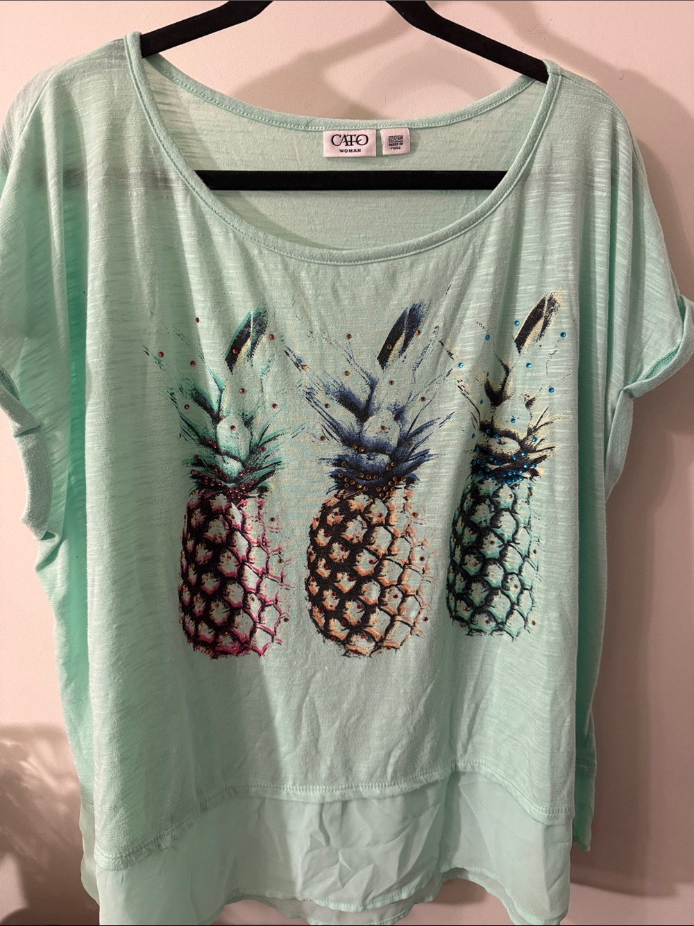 Cato Mint Green Pineapple Graphic Tee - Women's Short Sleeve 22/24W